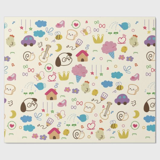 Niedlich Kids Doodle Muster Geschenkpapier (Flach)