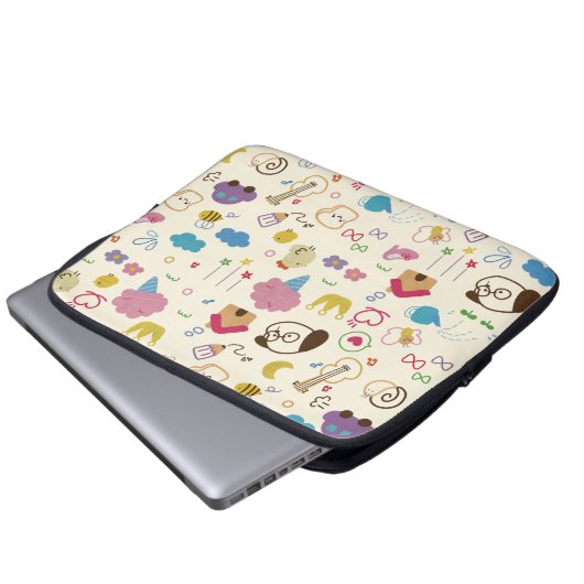 Niedlich Kids Doodle Muster Laptopschutzhülle (Vorne Knopf)