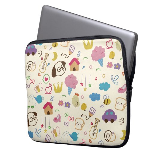 Niedlich Kids Doodle Muster Laptopschutzhülle (Vorderseite Links)
