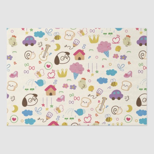 Niedlich Kids Doodle Muster Seidenpapier (Vorderseite)