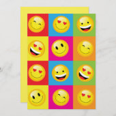 Niedlich Kids Emoji Party Happy Face Emoticon Einladung (Vorne/Hinten)