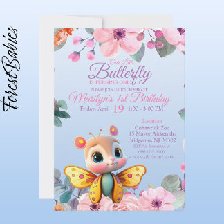 Niedlich Kids Floral Butterfly für kleine Mädchen  Einladung