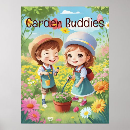 Niedlich Kids Gartenspass & Genuss AI Generativ Poster (Vorne)