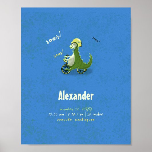 Niedlich Kids Green Dinosaurier auf Trike Boy Birt Poster (Vorne)