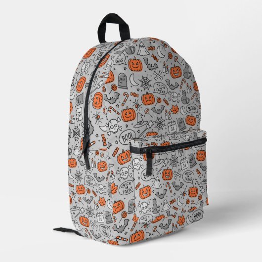 Niedlich Kids Halloween Doodle-Muster Bedruckter Rucksack (Rückseitige Ecke links)
