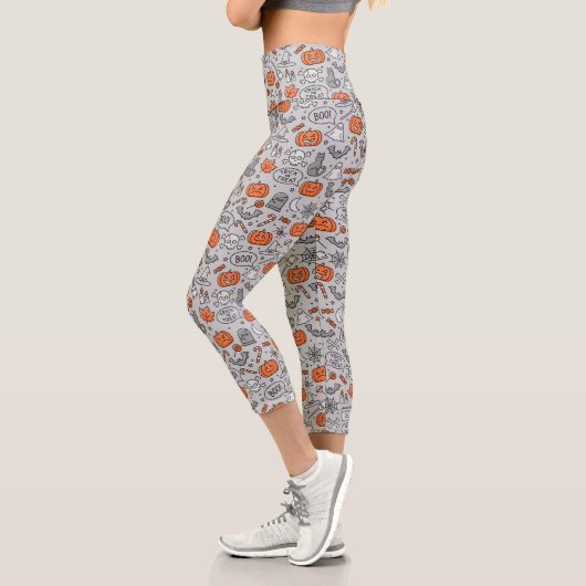 Niedlich Kids Halloween Doodle-Muster Capri Leggings (Links)