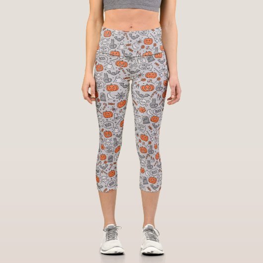 Niedlich Kids Halloween Doodle-Muster Capri Leggings (Vorderseite)