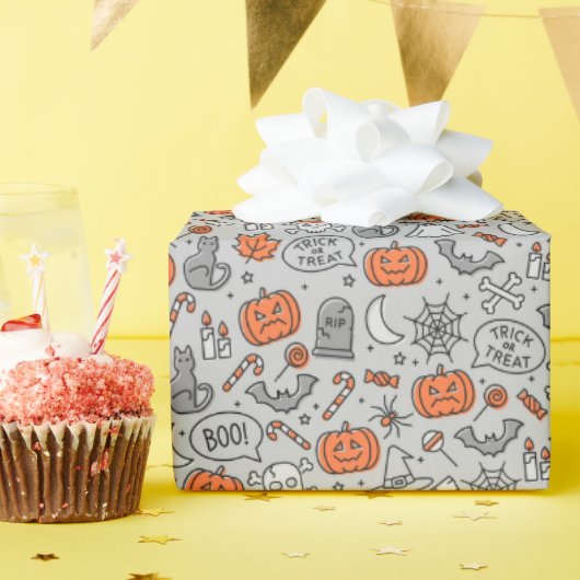 Niedlich Kids Halloween Doodle-Muster Geschenkpapier (Geburtstagsparty)