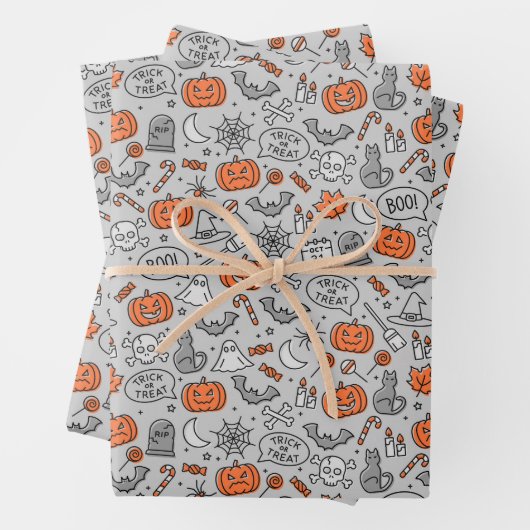 Niedlich Kids Halloween Doodle-Muster Geschenkpapier Set (Beispiel)