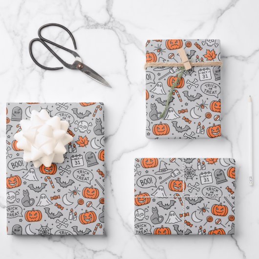 Niedlich Kids Halloween Doodle-Muster Geschenkpapier Set (Vorderseite)