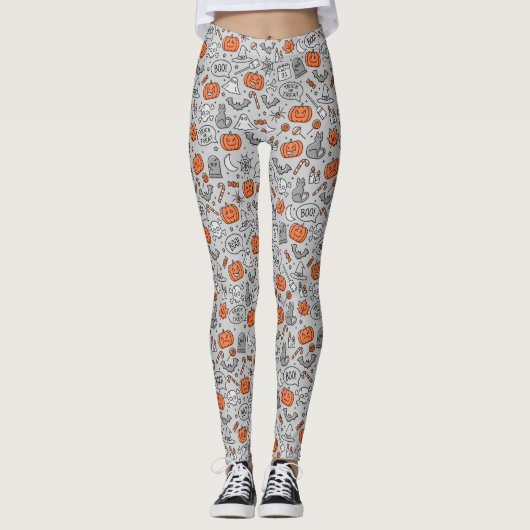 Niedlich Kids Halloween Doodle-Muster Leggings (Vorderseite)