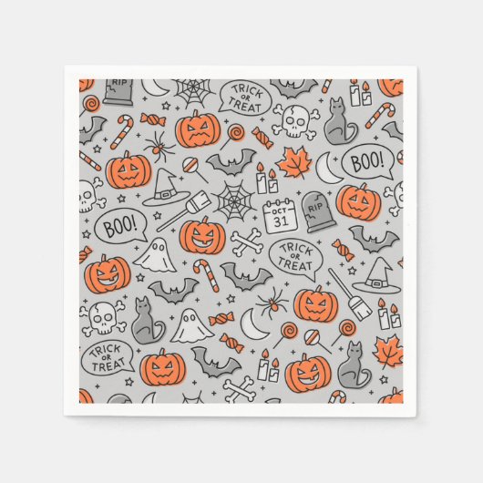 Niedlich Kids Halloween Doodle-Muster Serviette (Vorderseite)