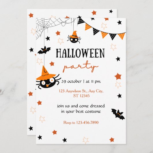 Niedlich Kids Halloween-Party Black Orange Einladung (Vorne/Hinten)