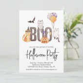 Niedlich Kid's Halloween-Party Cats Ghosts Pumpkin Einladung (Stehend Vorderseite)