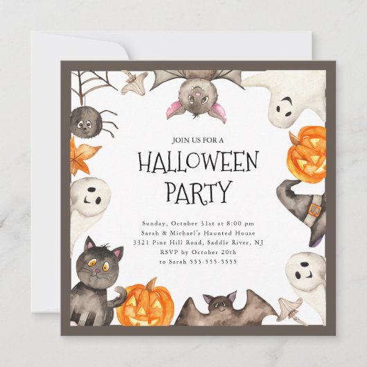 Niedlich Kids Halloween-Party Einladung (Vorderseite)