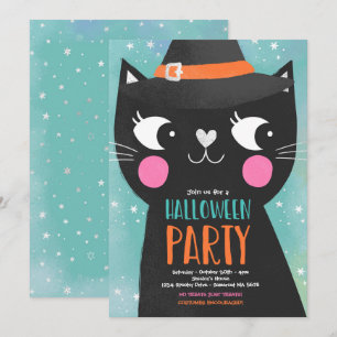 Niedlich Kids Halloween-Party Hexen Katze Spooky Einladung