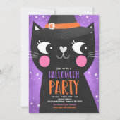 Niedlich Kids Halloween-Party Hexen Katze Spooky Einladung (Vorderseite)