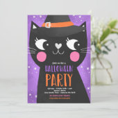 Niedlich Kids Halloween-Party Hexen Katze Spooky Einladung (Stehend Vorderseite)