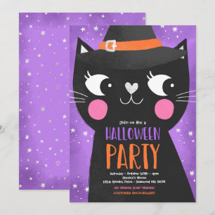 Niedlich Kids Halloween-Party Hexen Katze Spooky Einladung