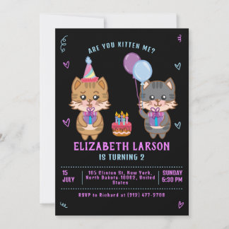 Niedlich Kids Kitty Girl Funny Cat Kitten Geburtst Einladung