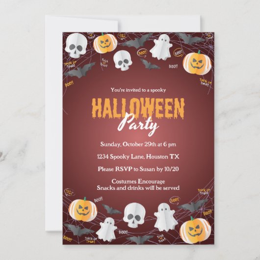 Niedlich Kids Kostüm Party Trick oder Treff Hallow Einladung (Vorderseite)