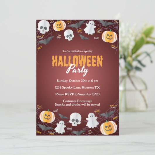 Niedlich Kids Kostüm Party Trick oder Treff Hallow Einladung (Stehend Vorderseite)