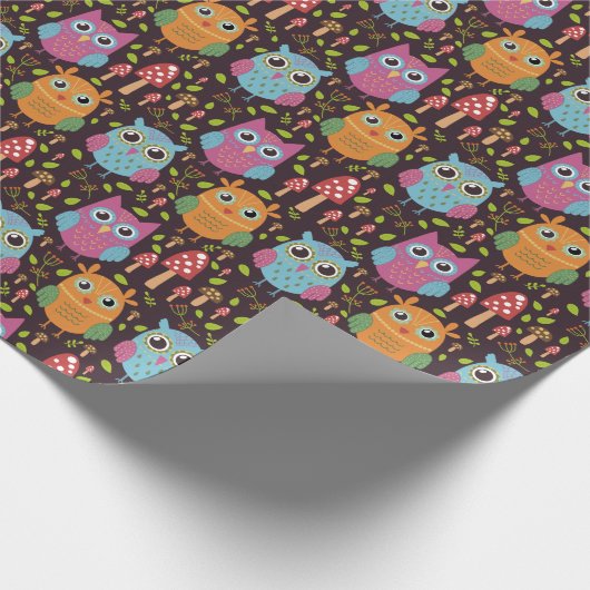 Niedlich Kids Lila Blue Orange Owls Geschenkpapier (Ecke)