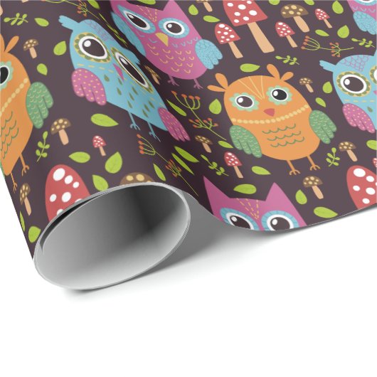 Niedlich Kids Lila Blue Orange Owls Geschenkpapier (Rolleneckpunkt)