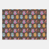 Niedlich Kids Lila Blue Orange Owls Geschenkpapier Set (Vorderseite 2)