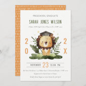Niedlich Kids Lion Foliage Vorschulabschlusspartei Einladung (Vorne/Hinten)