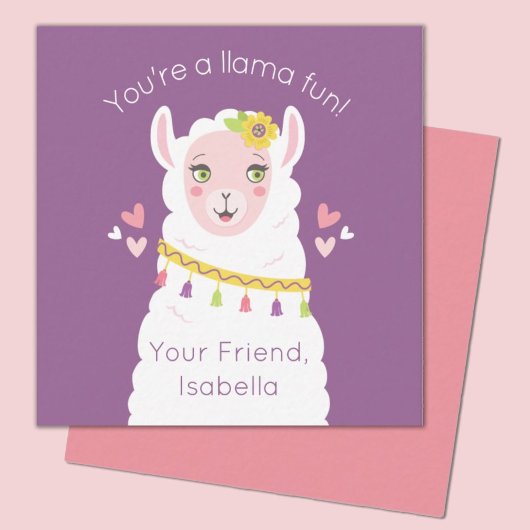 Niedlich Kids Llama Valentine Mitteilungskarte
