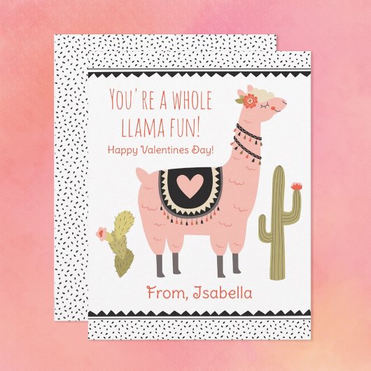 Niedlich Kids Llama Valentine Note Card Mitteilungskarte