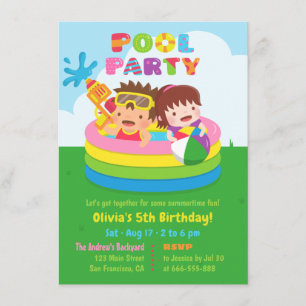 Niedlich Kids Mini Aufblasbarer Pool Geburtstagspa Einladung