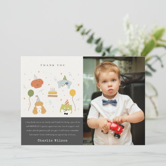 Niedlich Kids Party Welpe Hunde Foto jedes Alter G Dankeskarte (Stehend Vorderseite)