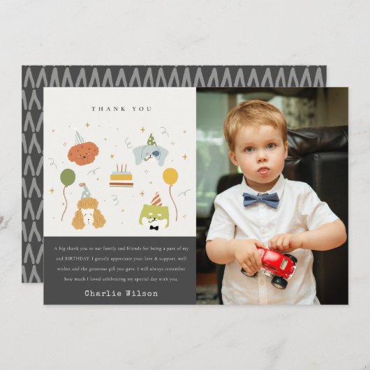 Niedlich Kids Party Welpe Hunde Foto jedes Alter G Dankeskarte (Vorne/Hinten)