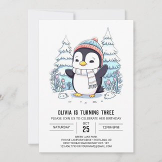 Niedlich Kids Penguin Digital Geburtstag Einladung