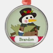 Niedlich Kids Personalisiert Snowman Ornament Aus Metall (Vorne)