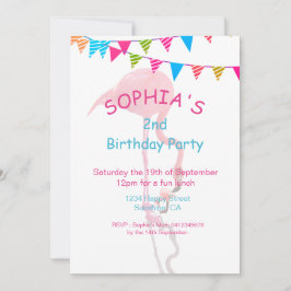 Niedlich Kids Pink Blue Flamingo Beach Geburtstag Einladung