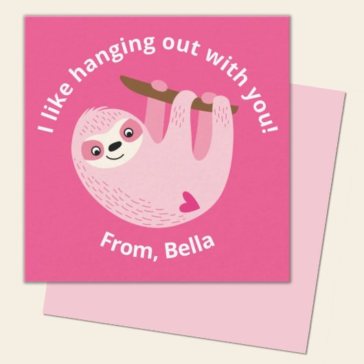 Niedlich Kids Pink Sloth Valentine Mitteilungskarte