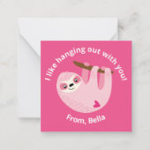 Niedlich Kids Pink Sloth Valentine Mitteilungskarte (Vorderseite)