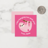 Niedlich Kids Pink Sloth Valentine Mitteilungskarte (Vorderseite/Rückseite Beispiel)
