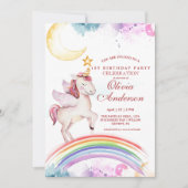 Niedlich Kids Rainbow Unicorn Girly Birthday Party Einladung (Vorderseite)