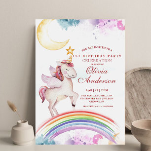 Niedlich Kids Rainbow Unicorn Girly Birthday Party Einladung