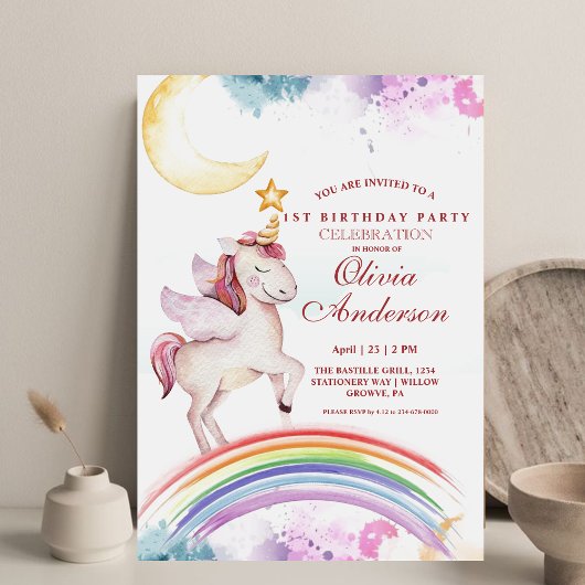Niedlich Kids Rainbow Unicorn Girly Birthday Party Einladung