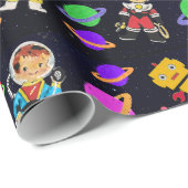 Niedlich Kids Retro Astronauten, Roboter und Plane Geschenkpapier (Rolleneckpunkt)