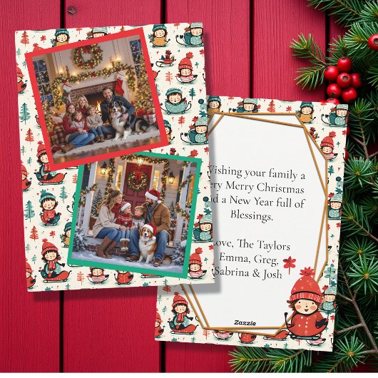 Niedlich Kids Rodelbahn Zwei Fotos Weihnachten