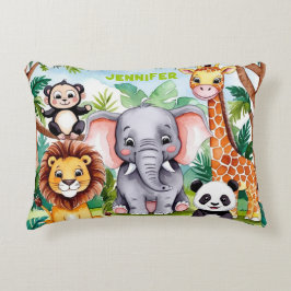Niedlich Kids Safari Jungle Tiere Personalisierter Dekokissen