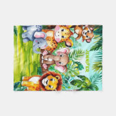 Niedlich Kids Safari Jungle Tiere Personalisierter Fleecedecke (Vorderseite (Horizontal))