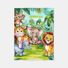 Niedlich Kids Safari Jungle Tiere Personalisierter Fleecedecke