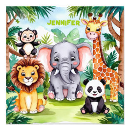 Niedlich Kids Safari Jungle Tiere Personalisierter Fotodruck